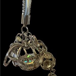 Silver-tone Crown and Crystal Charm Keychain